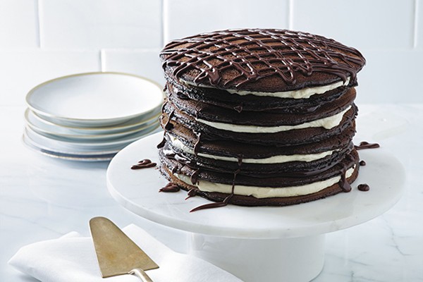 Black-and-white pancake cake