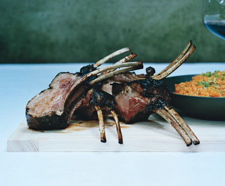 Black barbecue pork chops with thumbelina carrots