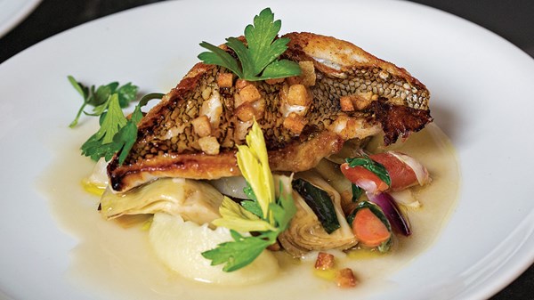 Black bass with artichokes à la barigoule