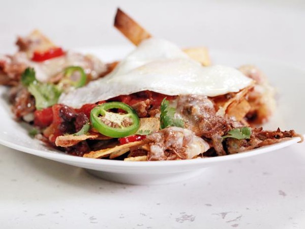 Black bean & beef chilaquiles with fried eggs
