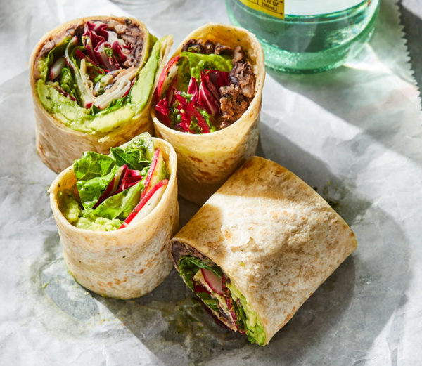 Black bean & greens wrap with cilantro vinaigrette