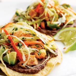Black bean & salmon tostadas