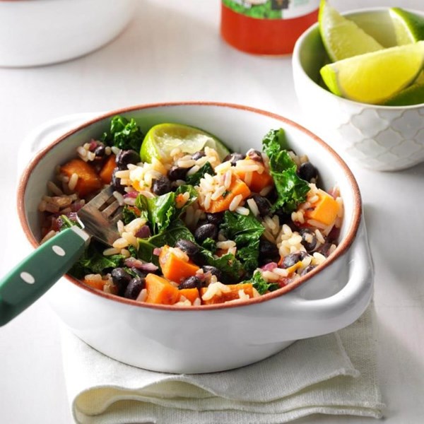 Black bean & sweet potato rice bowls 