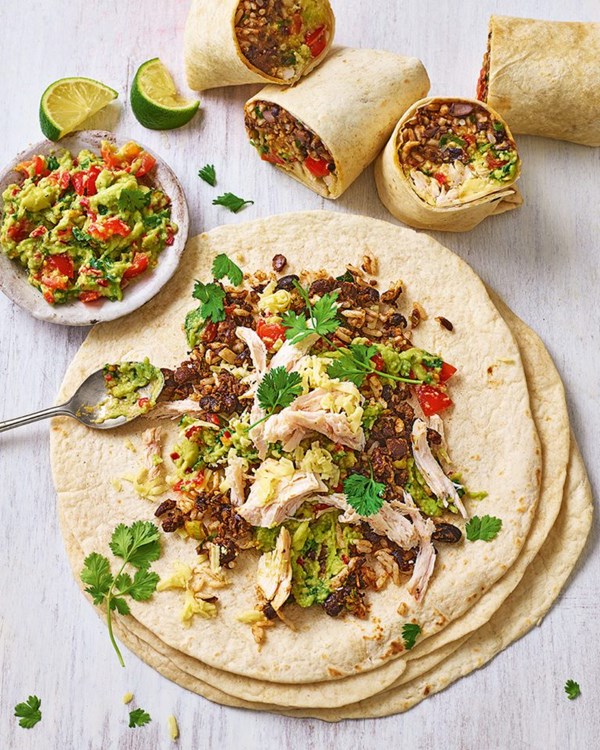 Black bean and chicken burritos 