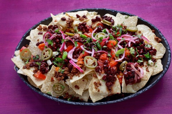 Black bean and chorizo nachos