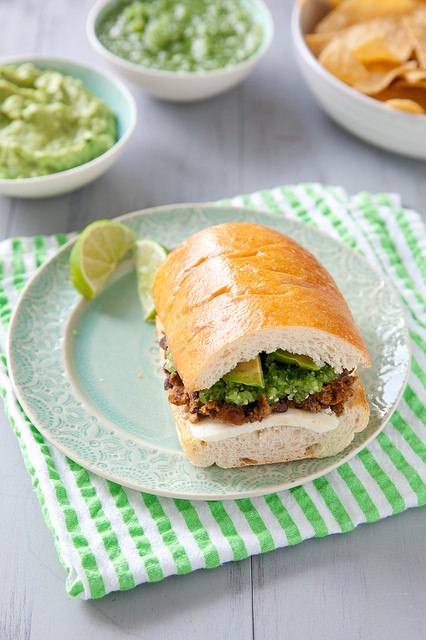 Black bean and chorizo tortas with tomatillo salsa