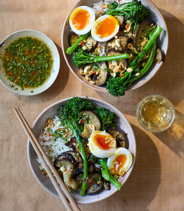 Black bean and ginger roast aubergine rice