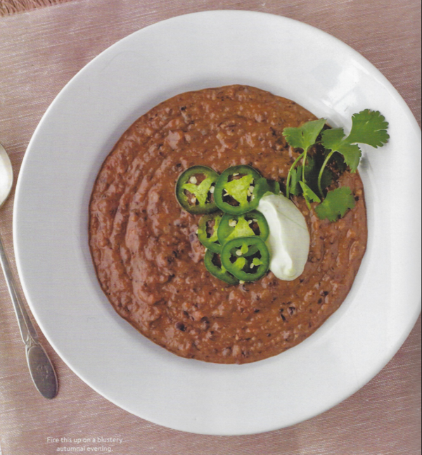 Black bean and roasted tomato soup with avocado crema