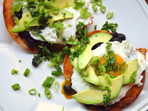 Black bean, avocado, and egg tostadas
