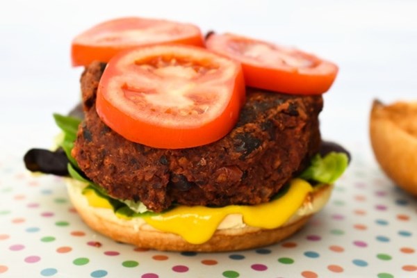 Black bean, beet & Brazil nut burgers