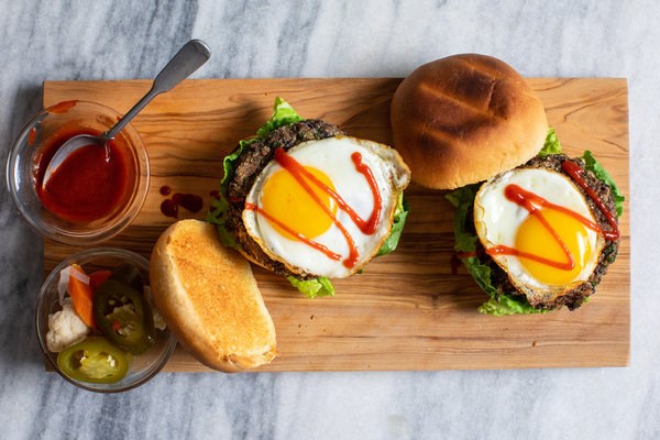 Black bean burgers with fried eggs