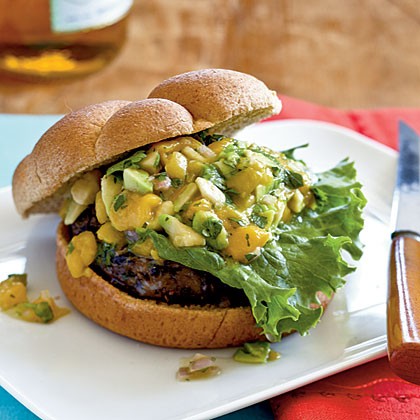Black bean burgers with mango salsa