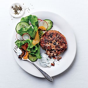 Black bean cakes with ginger-cilantro cream