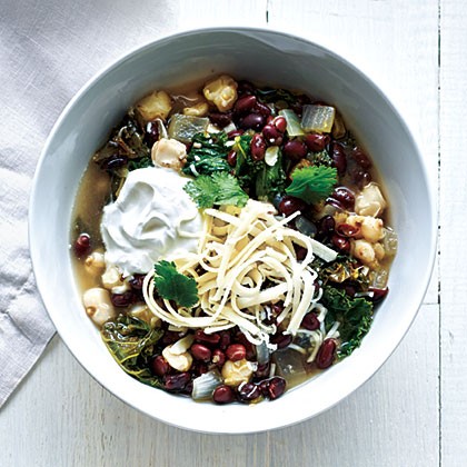 Black bean, hominy, and kale stew