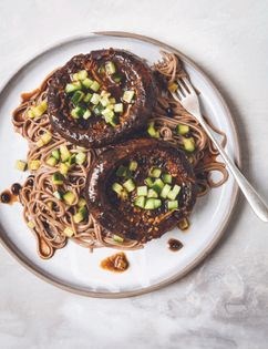 Black bean mushrooms on noodles