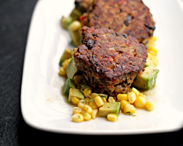 Black bean patties with corn relish