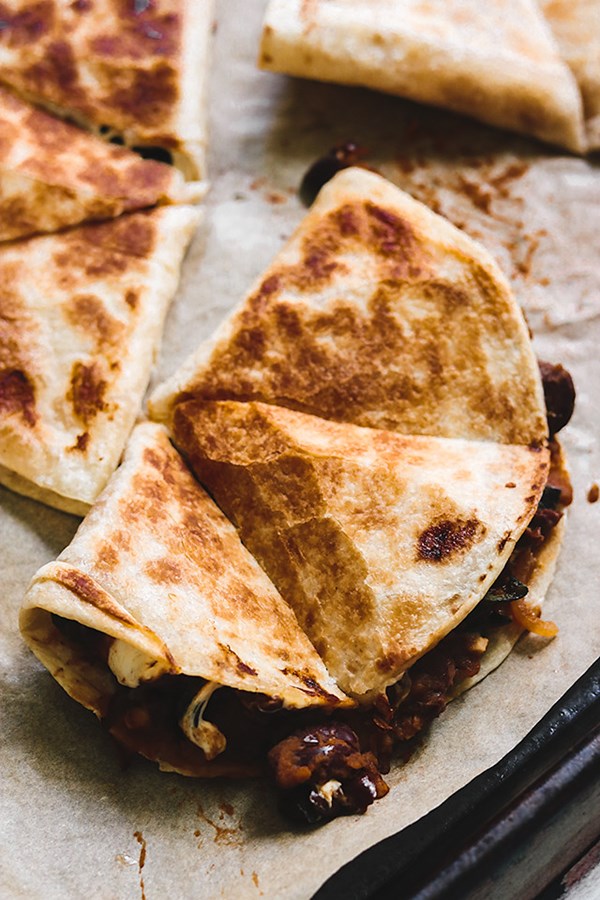Black bean, poblano, and smoked mozzarella quesadillas
