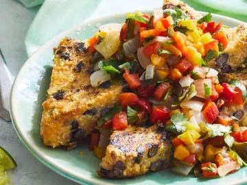 Black bean polenta with pepper-cilantro salsa
