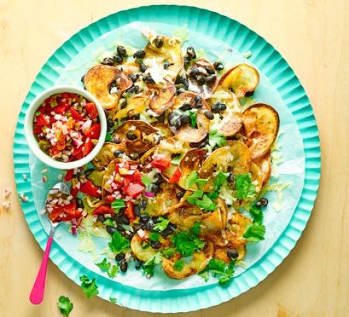 Black bean potato nachos