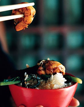 Black-bean shrimp with Chinese broccoli