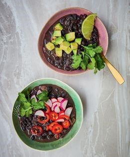 Black bean soup with avocado and lime