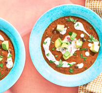 Black bean soup with chunky raita