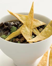 Black bean soup with crispy tortillas