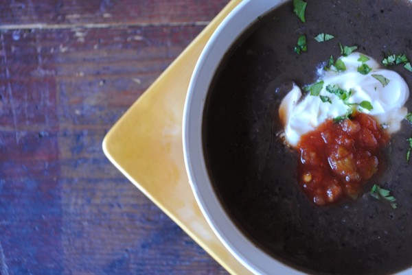 Black bean soup With cumin and salsa verde