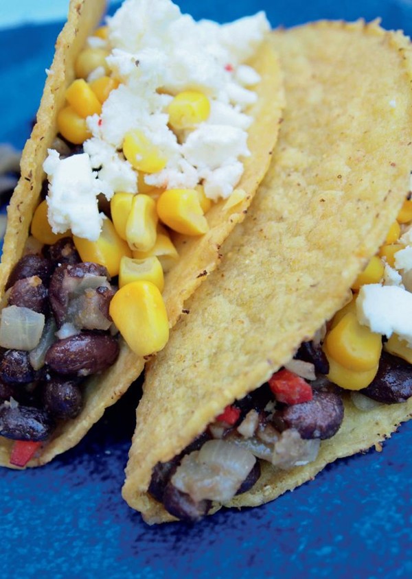 Black bean, sweet corn and feta tacos