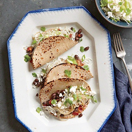 Black bean tacos with feta slaw