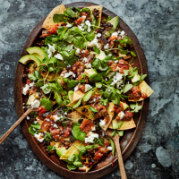 Black bean, tortilla and avocado salad with roasted tomato salsa