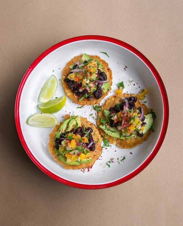 Black bean tostadas with citrus salsa & avocado