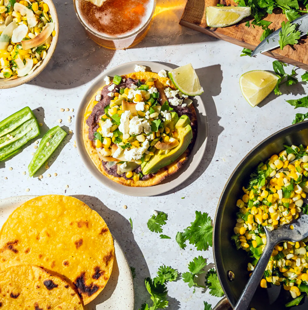 Black bean tostadas with coconut-corn salsa