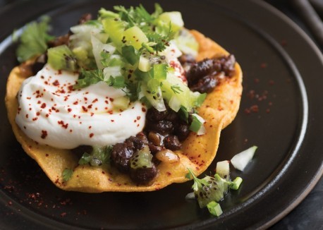 Black bean tostadas with kiwifruit salsa