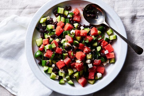 Black bean with melon(s) and feta salad