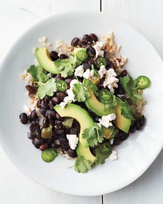 Black beans with rice and avocado