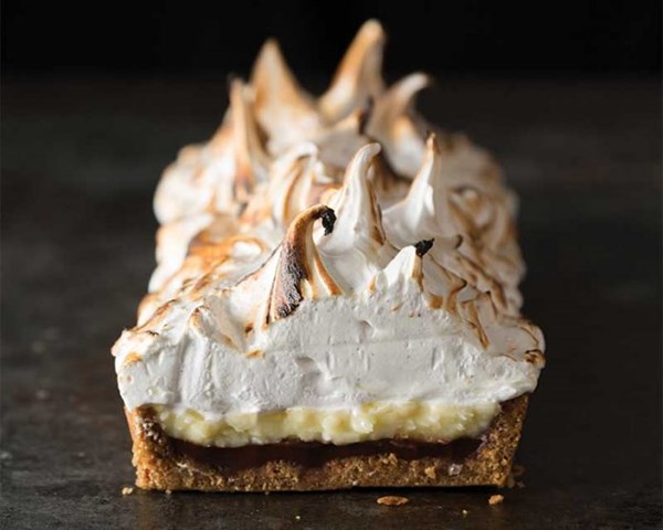 Black bottom coconut cream tart [ganache, coconut pastry cream, fluffly marshmallow cream]