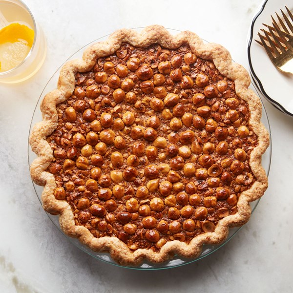 Black-bottom hazelnut pie