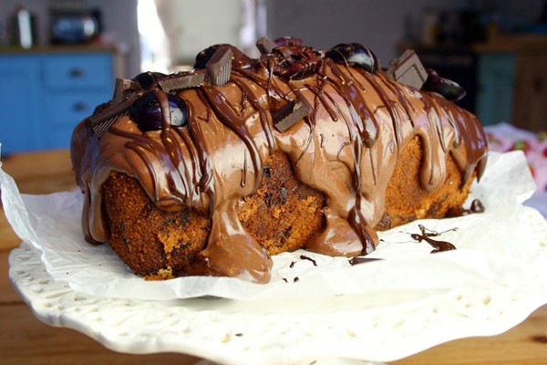 Black cherry and chocolate cake with a whipped chocolate ganache