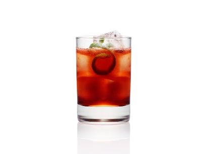 Black cherry vodka with smoked ice cubes
