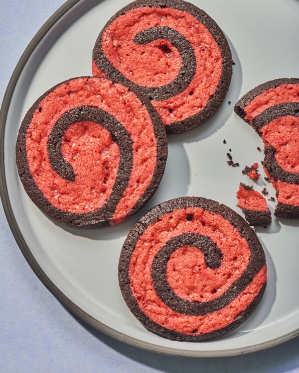 Black cocoa and peppermint pinwheels