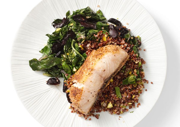 Black cod with Swiss chard, olives. and lemon