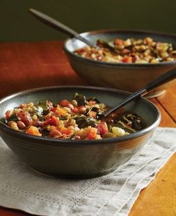 Black-eyed pea & collard stew with spicy tahini