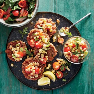 Black-eyed pea cakes with corn salsa