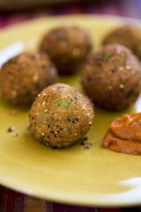 Black-eyed pea fritters with hot pepper sauce