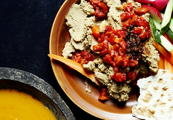 Black-eyed pea hummus with West African chile paste