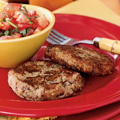 Black-eyed pea patties with garlic pepper salsa