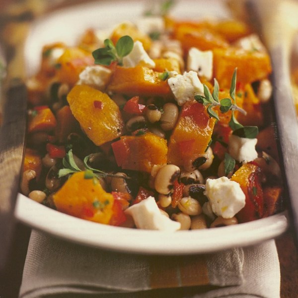 Black-eyed pea salad with roasted butternut squash and goat cheese