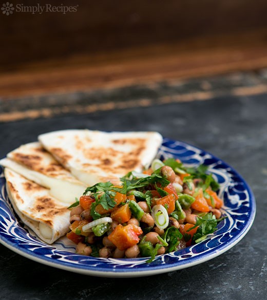 Black eyed pea salsa with cheese quesadillas