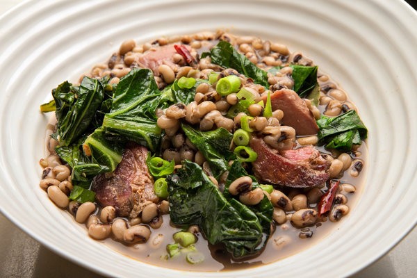 Black-eyed peas with ham hock and collards
